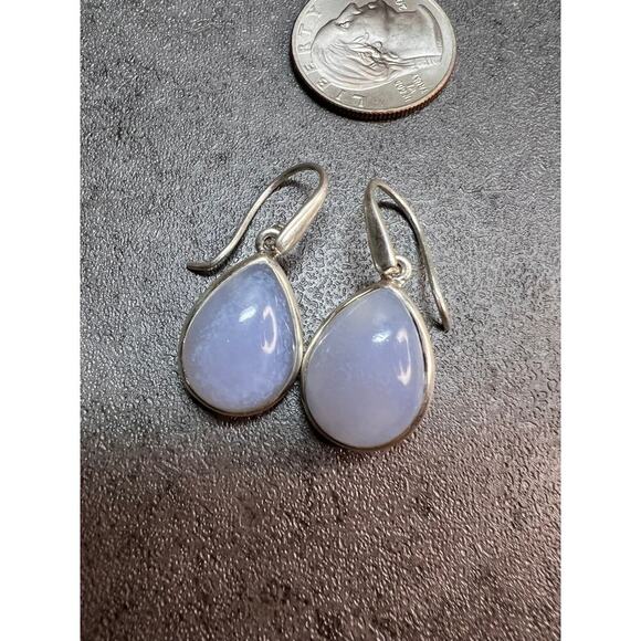 NEW Blue chalcedony sterling silver drop earrings 7.82 grams - Picture 3 of 9